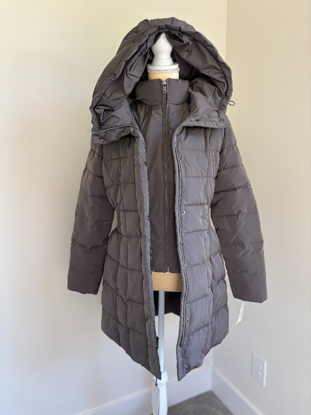 NEW Cole Haan Signature Womens XS Zip-Front Gray Puffer Coat Winter Outerwear